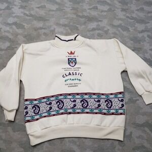 Vintage Sporting Club Sweatshirt Womens Medium White Paisley Mock Neck Pullover